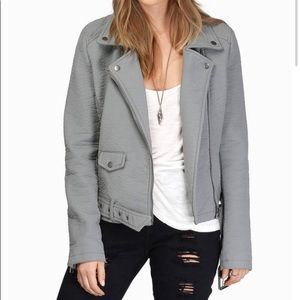 Grey faux leather moto jacket